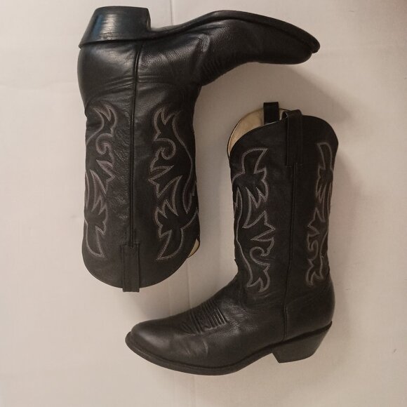 Cowtown Men’s Black Western Cowboy Boots White Embroidery Size 11.5 - Picture 7 of 15